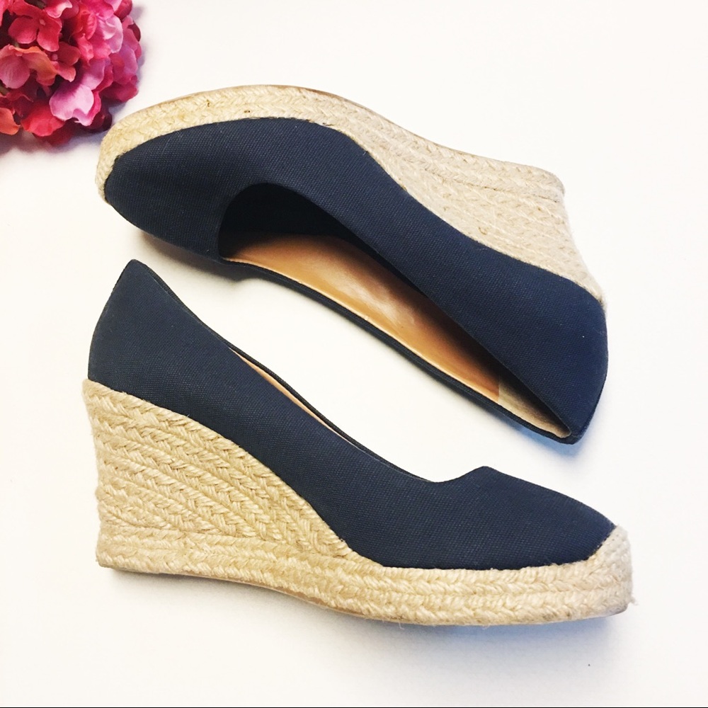 J. Crew Seville Navy Canvas Wedge Espadrilles